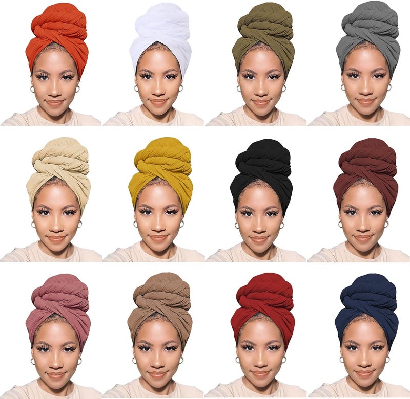 PWEOUKE Head Wraps for Black Women African Head Wrap Lightweight for Women Long Plain Turban Hair Scarf Scarves - Image 1